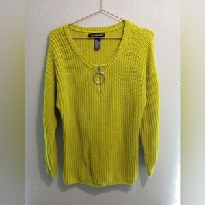 Ashley Stewart Lime Green Tight Knit Front Zipper Plus Size Sweater size 18/20